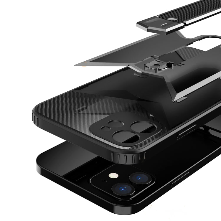 For iPhone 12 mini Butterfly Wing 2 in 1 Carbon Fiber Armor Shockproof TPU + PC Protective Case with Invisible Holder