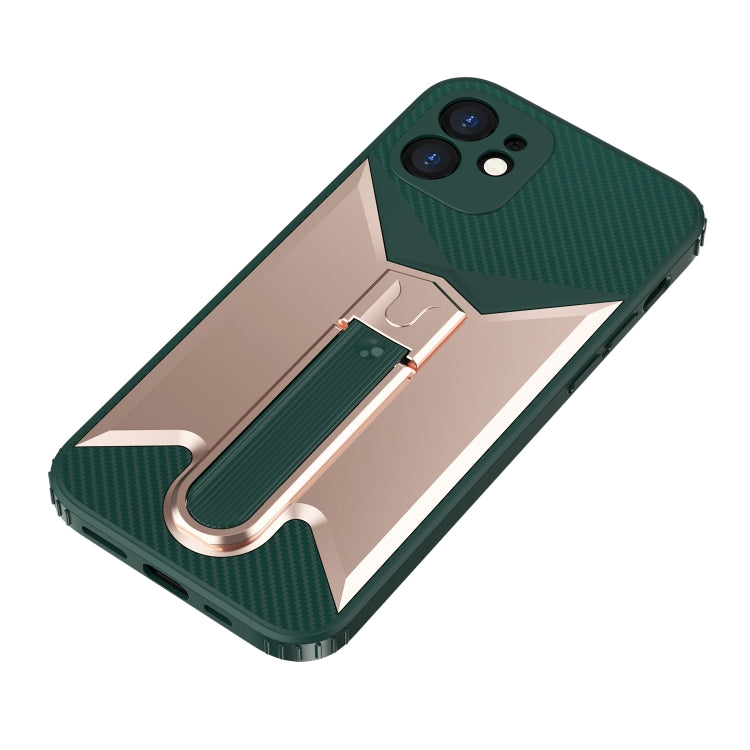 For iPhone 12 mini Butterfly Wing 2 in 1 Carbon Fiber Armor Shockproof TPU + PC Protective Case with Invisible Holder