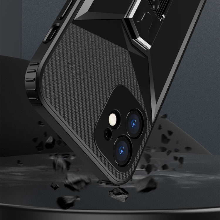 For iPhone 12 Butterfly Wing 2 in 1 Carbon Fiber Armor Shockproof TPU + PC Protective Case with Invisible Holder
