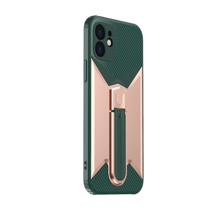 For iPhone 12 Butterfly Wing 2 in 1 Carbon Fiber Armor Shockproof TPU + PC Protective Case with Invisible Holder