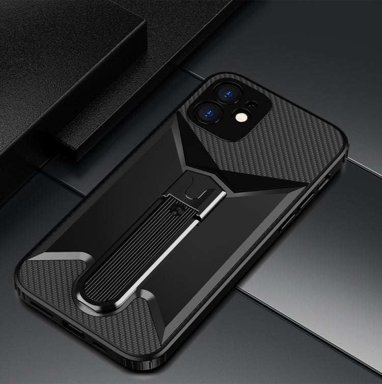 For iPhone 12 Butterfly Wing 2 in 1 Carbon Fiber Armor Shockproof TPU + PC Protective Case with Invisible Holder