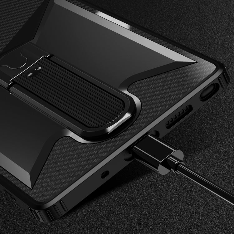 For Samsung Galaxy Note20 Butterfly Wing 2 in 1 Carbon Fiber Armor Shockproof TPU + PC Protective Case with Invisible Holder