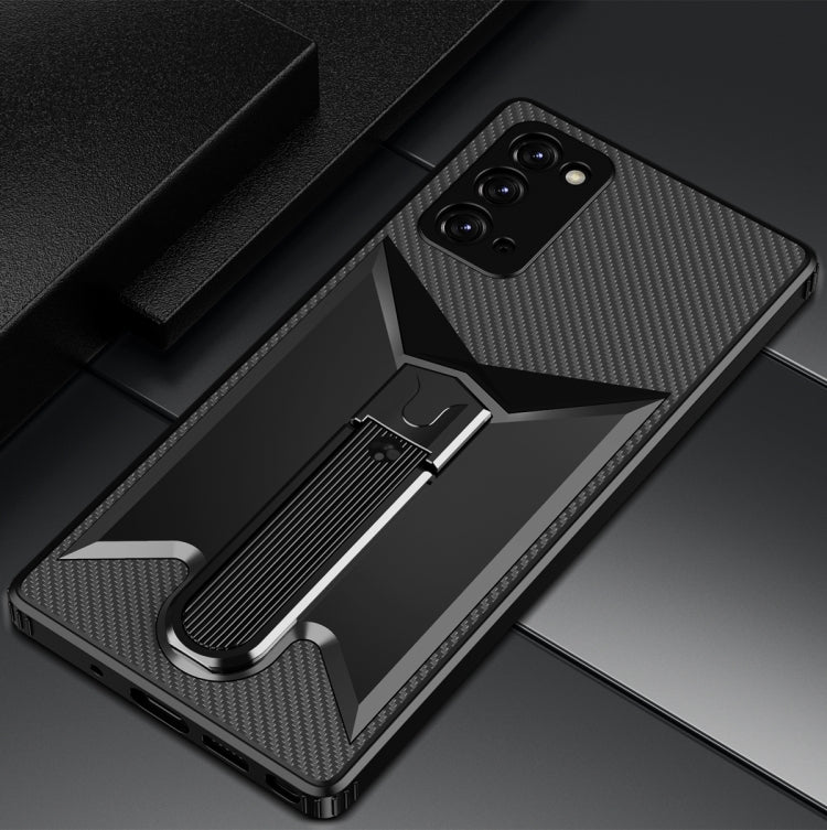 For Samsung Galaxy Note20 Butterfly Wing 2 in 1 Carbon Fiber Armor Shockproof TPU + PC Protective Case with Invisible Holder