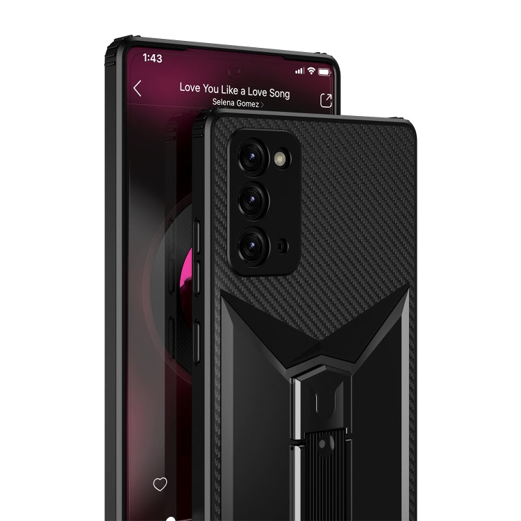 For Samsung Galaxy Note20 Butterfly Wing 2 in 1 Carbon Fiber Armor Shockproof TPU + PC Protective Case with Invisible Holder