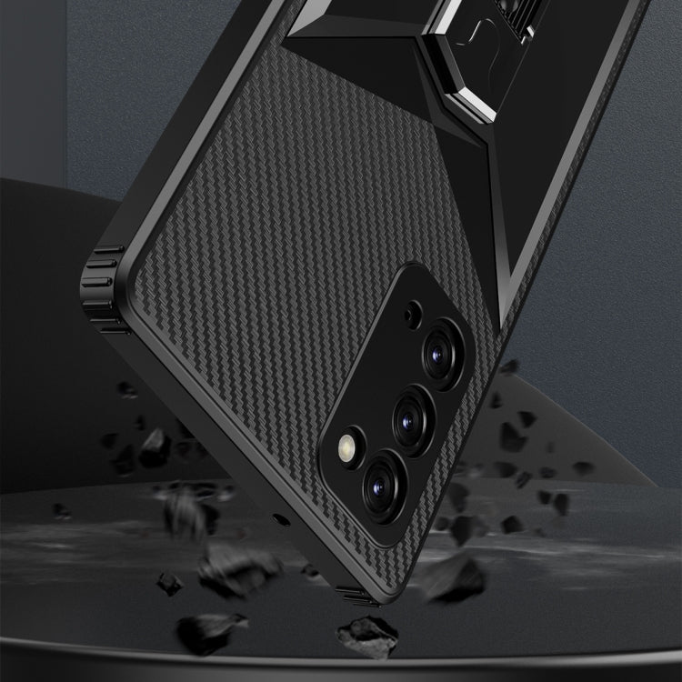For Samsung Galaxy Note20 Butterfly Wing 2 in 1 Carbon Fiber Armor Shockproof TPU + PC Protective Case with Invisible Holder