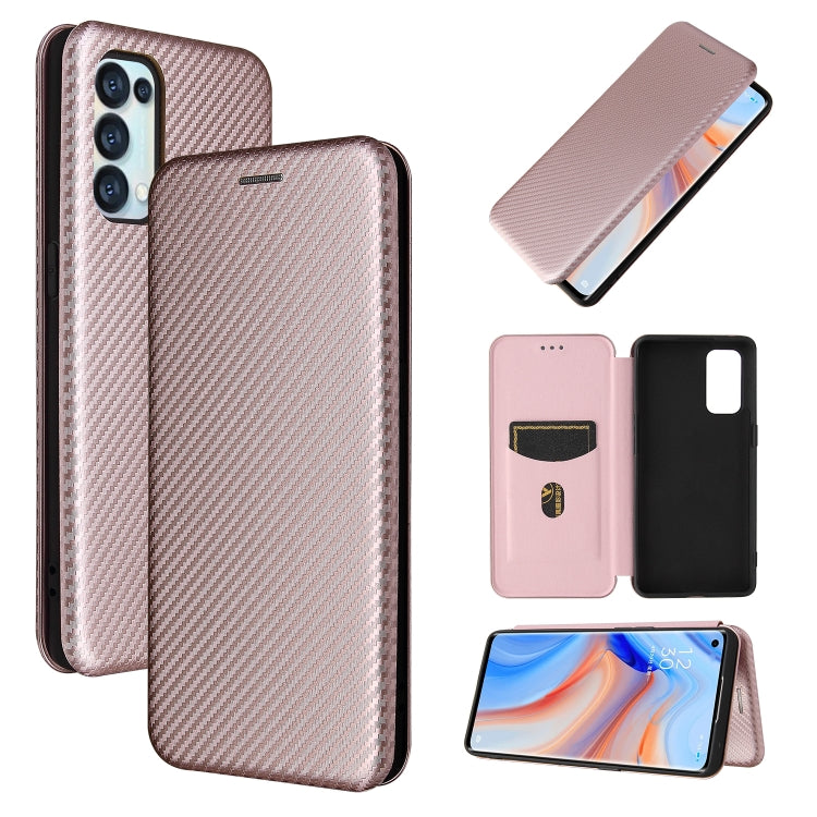 For OPPO Reno5 Pro 5G Carbon Fiber Texture Horizontal Flip TPU + PC + PU Leather Case with Card Slot