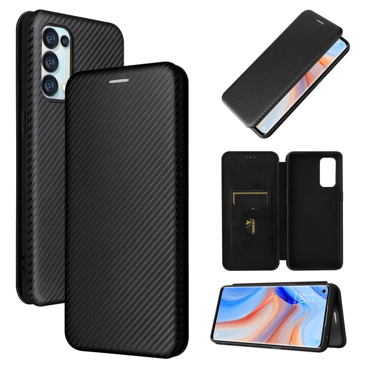 For OPPO Reno5 Pro 5G Carbon Fiber Texture Horizontal Flip TPU + PC + PU Leather Case with Card Slot