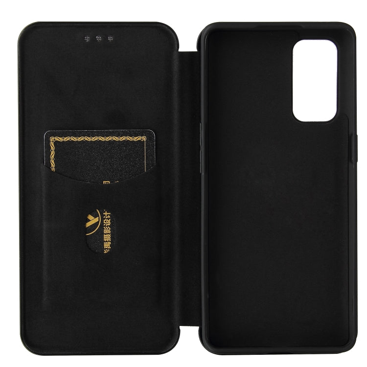 For OPPO Reno5 Pro 5G Carbon Fiber Texture Horizontal Flip TPU + PC + PU Leather Case with Card Slot