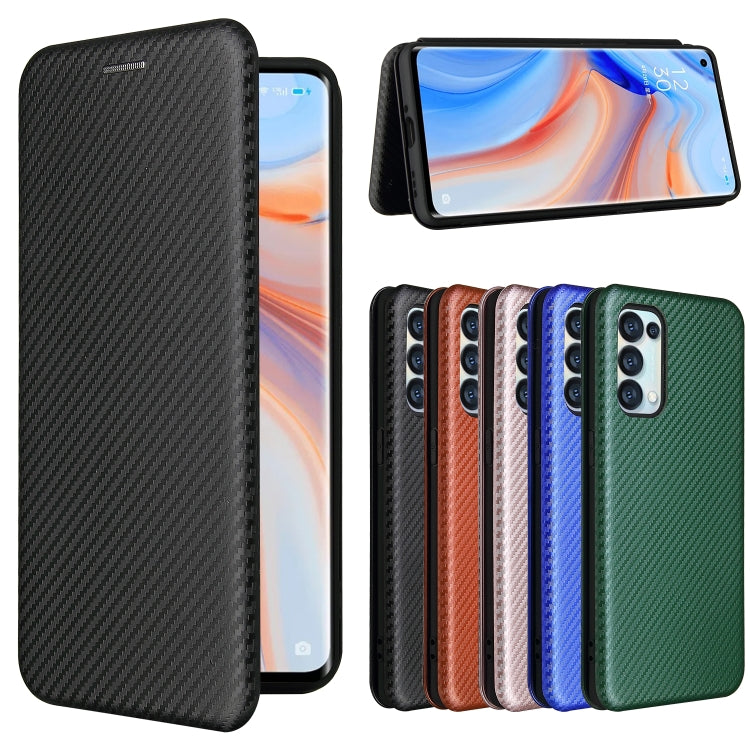 For OPPO Reno5 Pro 5G Carbon Fiber Texture Horizontal Flip TPU + PC + PU Leather Case with Card Slot