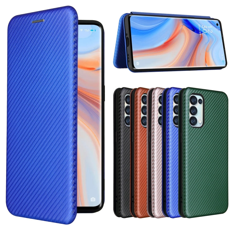 For OPPO Reno5 Pro 5G Carbon Fiber Texture Horizontal Flip TPU + PC + PU Leather Case with Card Slot