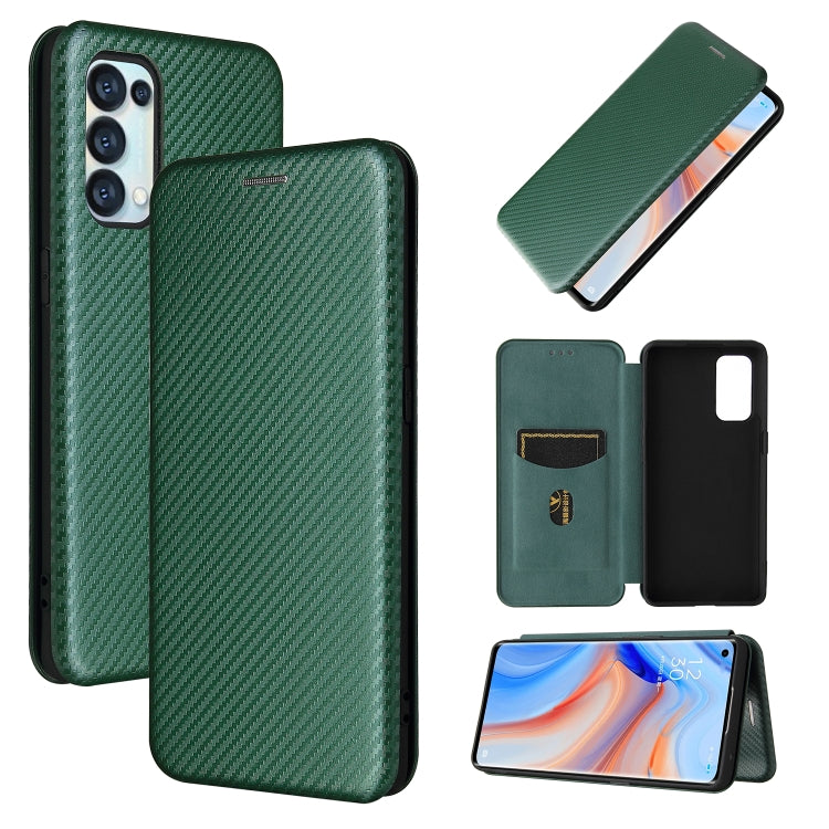 For OPPO Reno5 Pro 5G Carbon Fiber Texture Horizontal Flip TPU + PC + PU Leather Case with Card Slot