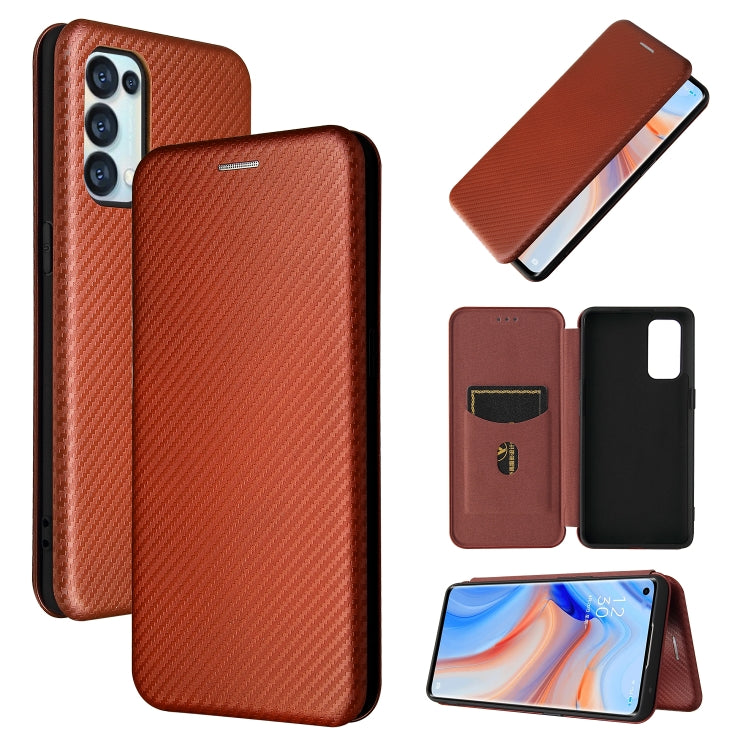 For OPPO Reno5 Pro 5G Carbon Fiber Texture Horizontal Flip TPU + PC + PU Leather Case with Card Slot