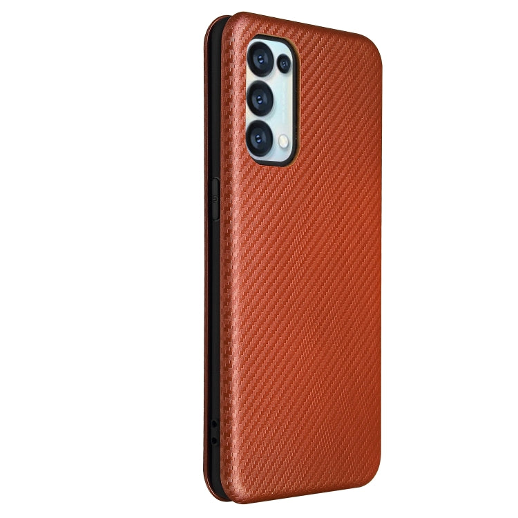 For OPPO Reno5 Pro 5G Carbon Fiber Texture Horizontal Flip TPU + PC + PU Leather Case with Card Slot