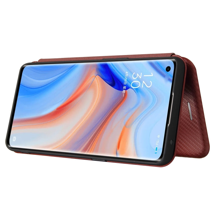For OPPO Reno5 Pro 5G Carbon Fiber Texture Horizontal Flip TPU + PC + PU Leather Case with Card Slot