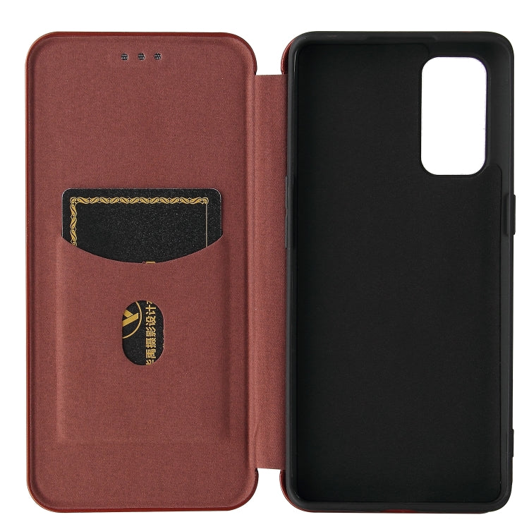 For OPPO Reno5 Pro 5G Carbon Fiber Texture Horizontal Flip TPU + PC + PU Leather Case with Card Slot