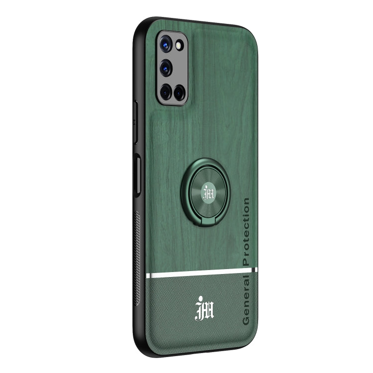For OPPO A52 Wood Grain PC + TPU Shockproof Protective Case with Ring Holder