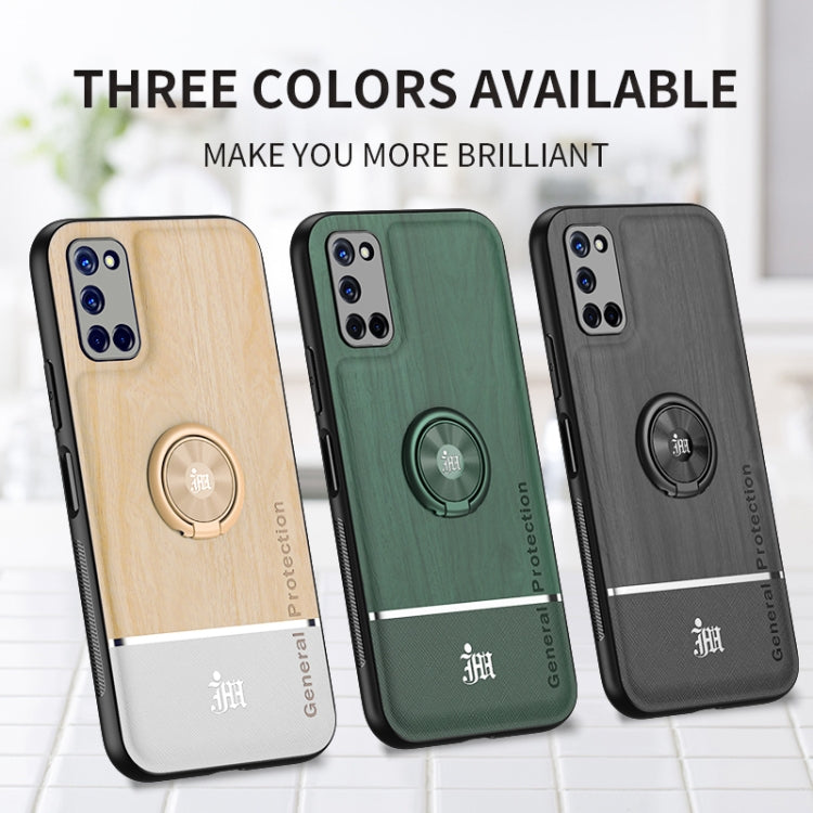 For OPPO A52 Wood Grain PC + TPU Shockproof Protective Case with Ring Holder