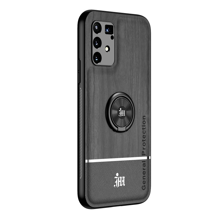 For OPPO A91 Wood Grain PC + TPU Shockproof Protective Case with Ring Holder