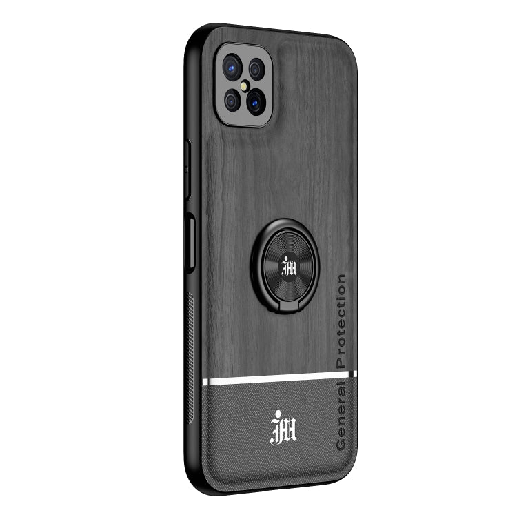 For OPPO A92s Wood Grain PC + TPU Shockproof Protective Case with Ring Holder
