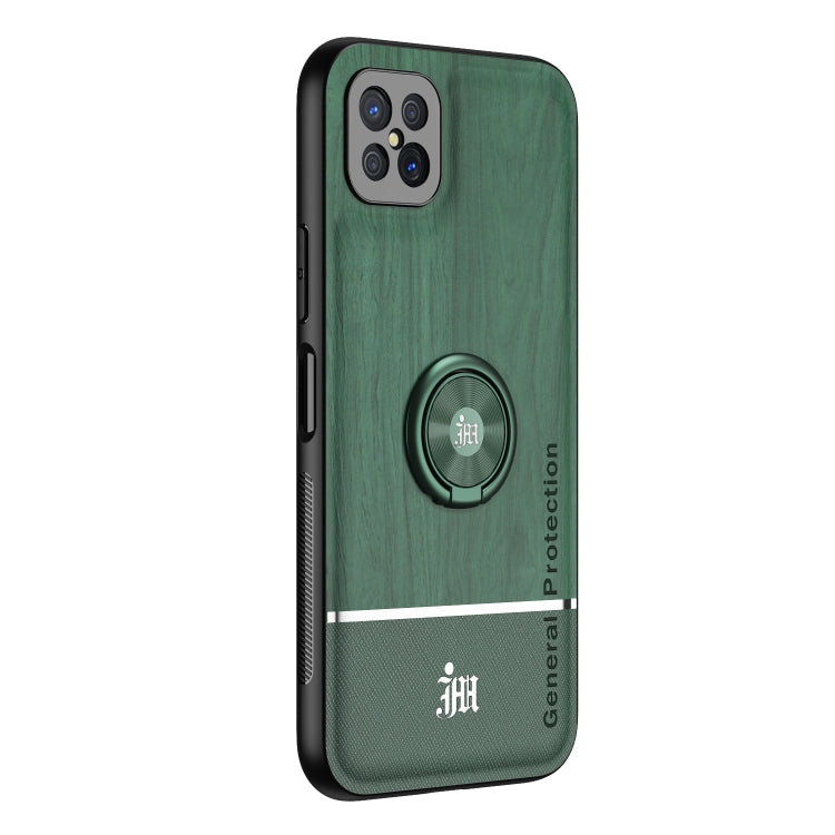 For OPPO A92s Wood Grain PC + TPU Shockproof Protective Case with Ring Holder