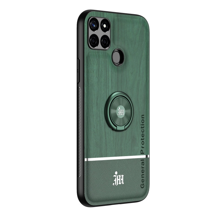 For OPPO C12 Wood Grain PC + TPU Shockproof Protective Case with Ring Holder