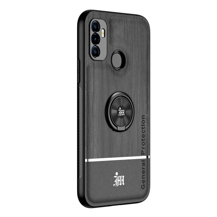 For OPPO A53 Wood Grain PC + TPU Shockproof Protective Case with Ring Holder
