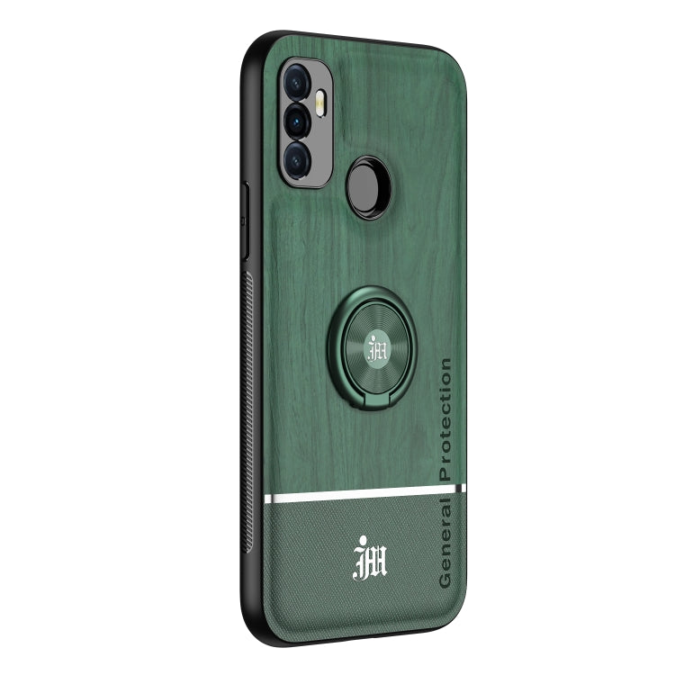 For OPPO A53 Wood Grain PC + TPU Shockproof Protective Case with Ring Holder