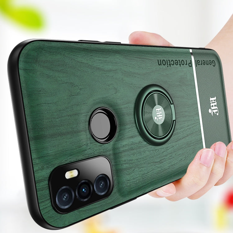 For OPPO A53 Wood Grain PC + TPU Shockproof Protective Case with Ring Holder