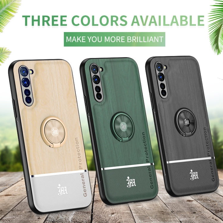 For OPPO Reno3 Wood Grain PC + TPU Shockproof Protective Case with Ring Holder