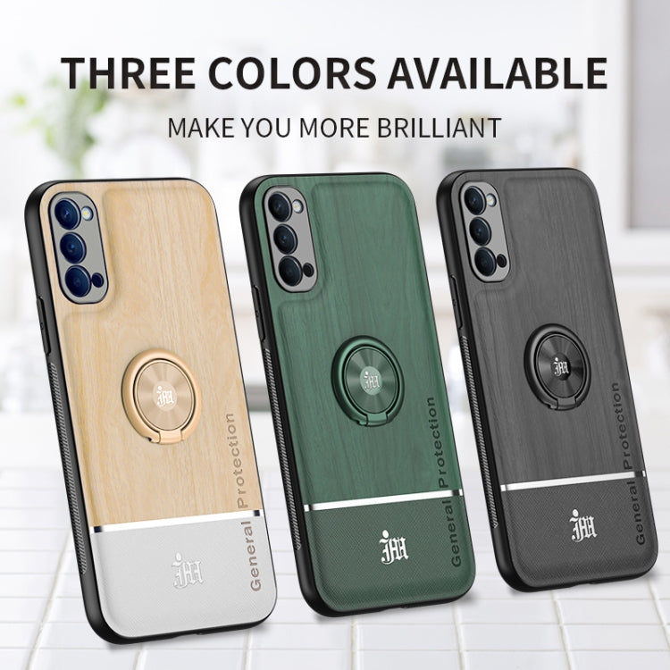 For OPPO Reno4 4G Wood Grain PC + TPU Shockproof Protective Case with Ring Holder