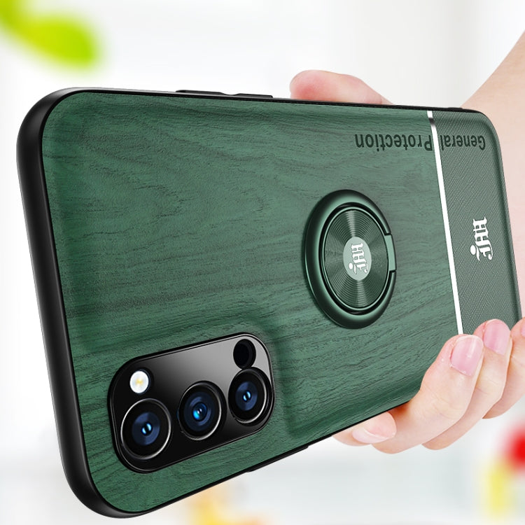 For OPPO Reno4 Pro Wood Grain PC + TPU Shockproof Protective Case with Ring Holder