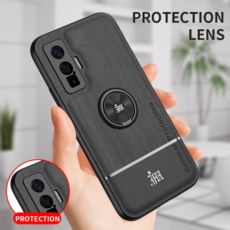 For vivo iQOO 5 Pro Wood Grain PC + TPU Shockproof Protective Case with Ring Holder