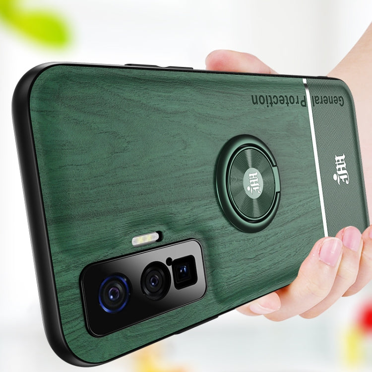 For vivo iQOO 5 Pro Wood Grain PC + TPU Shockproof Protective Case with Ring Holder