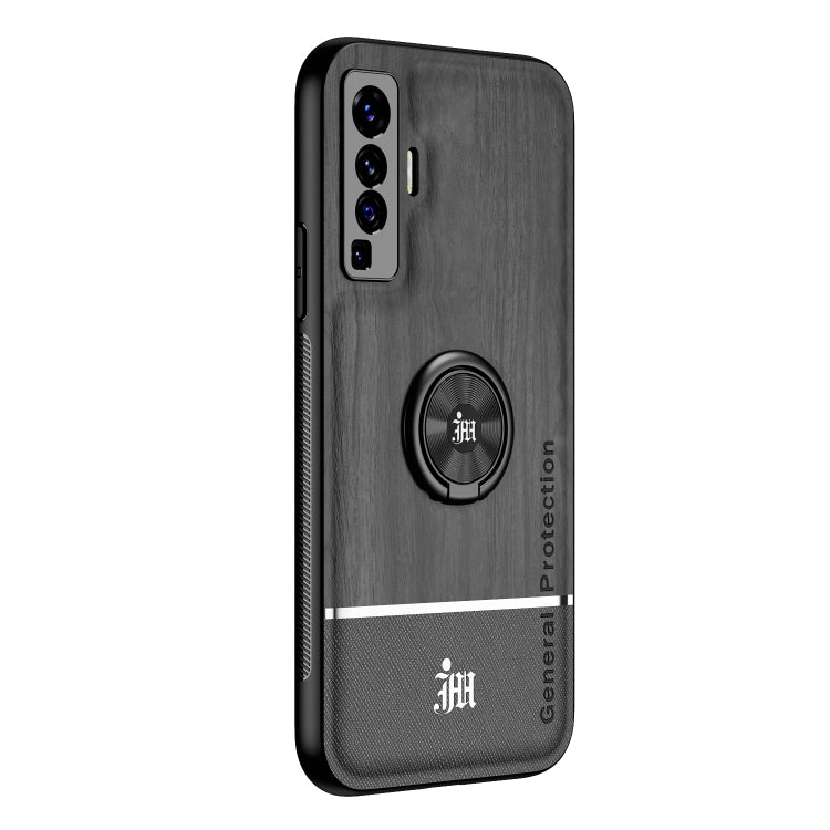 For vivo X50 Wood Grain PC + TPU Shockproof Protective Case with Ring Holder