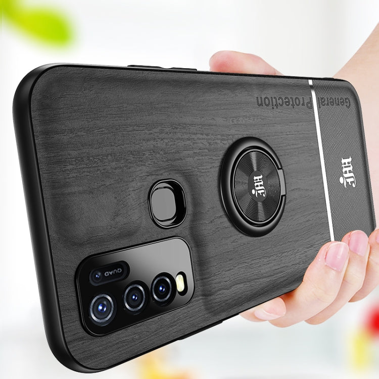 For vivo Y50 Wood Grain PC + TPU Shockproof Protective Case with Ring Holder