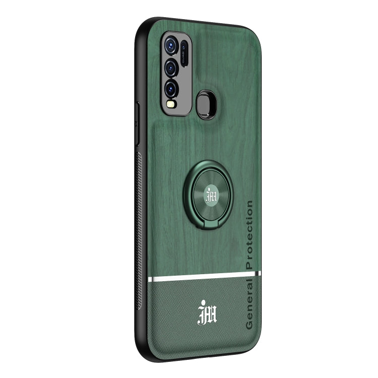 For vivo Y50 Wood Grain PC + TPU Shockproof Protective Case with Ring Holder
