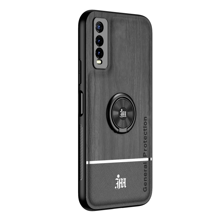 For vivo Y70s Wood Grain PC + TPU Shockproof Protective Case with Ring Holder