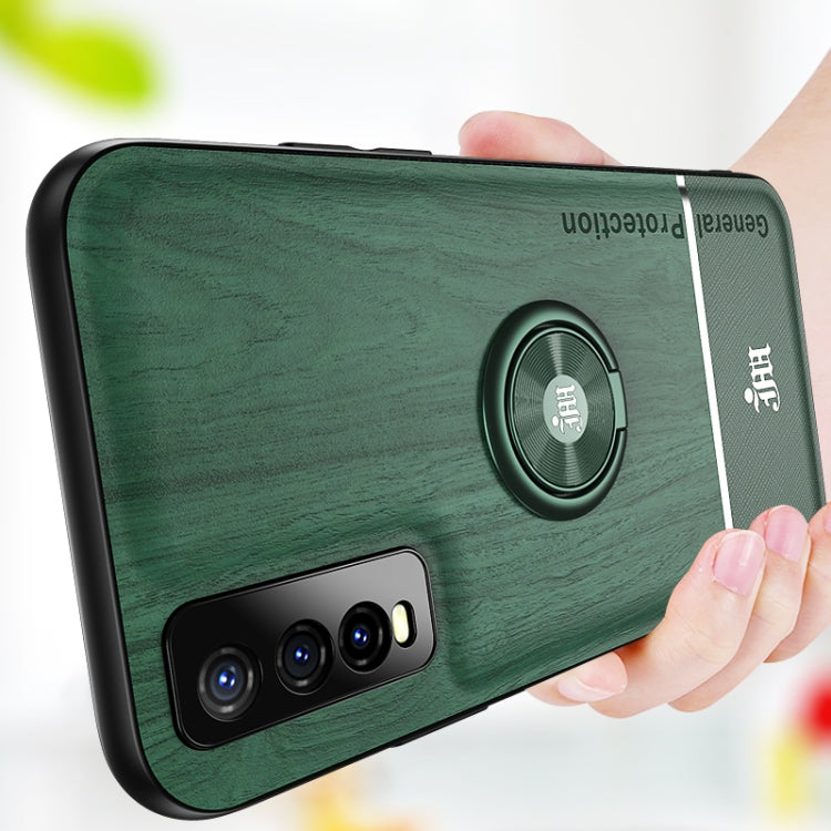 For vivo Y70s Wood Grain PC + TPU Shockproof Protective Case with Ring Holder