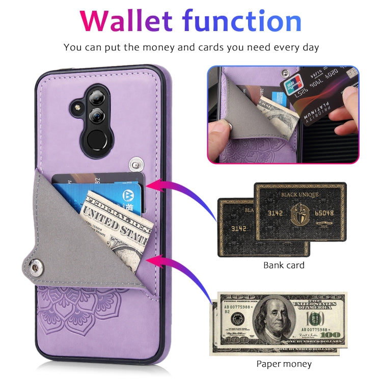 For Huawei Mate 20 Lite Embossed Pattern PU + TPU Protective Case with Holder & Wallet & Card Slots