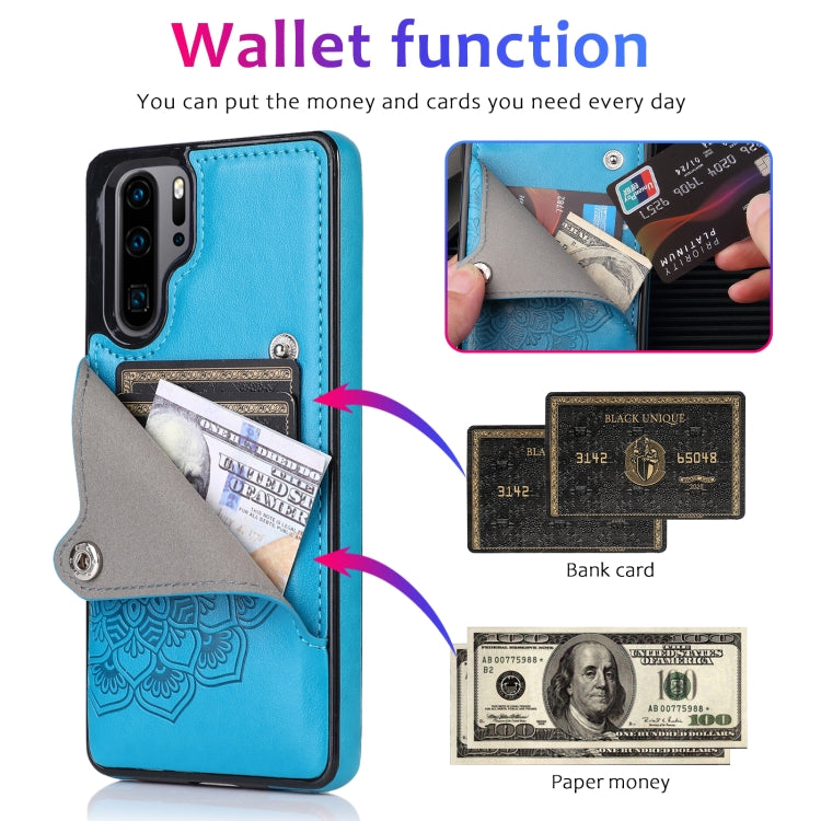 For Huawei P30 Pro Embossed Pattern PU + TPU Protective Case with Holder & Wallet & Card Slots