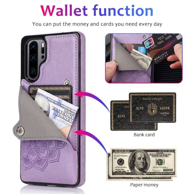 For Huawei P30 Pro Embossed Pattern PU + TPU Protective Case with Holder & Wallet & Card Slots