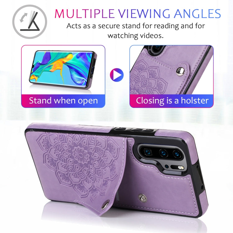 For Huawei P30 Pro Embossed Pattern PU + TPU Protective Case with Holder & Wallet & Card Slots