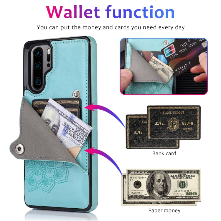For Huawei P30 Pro Embossed Pattern PU + TPU Protective Case with Holder & Wallet & Card Slots