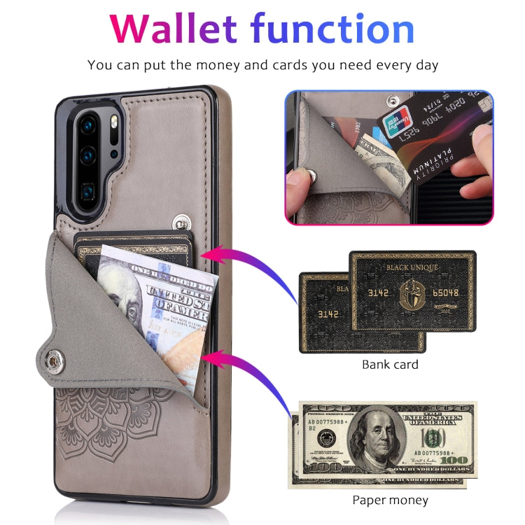 For Huawei P30 Pro Embossed Pattern PU + TPU Protective Case with Holder & Wallet & Card Slots