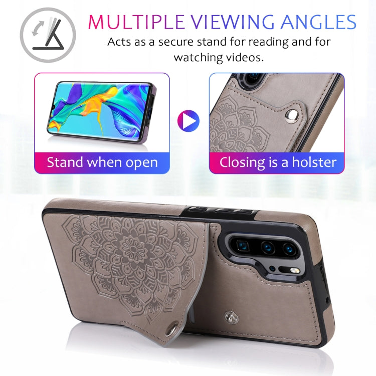 For Huawei P30 Pro Embossed Pattern PU + TPU Protective Case with Holder & Wallet & Card Slots