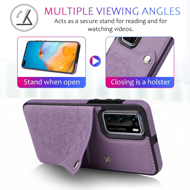 For Huawei P40 Embossed Pattern PU + TPU Protective Case with Holder & Wallet & Card Slots
