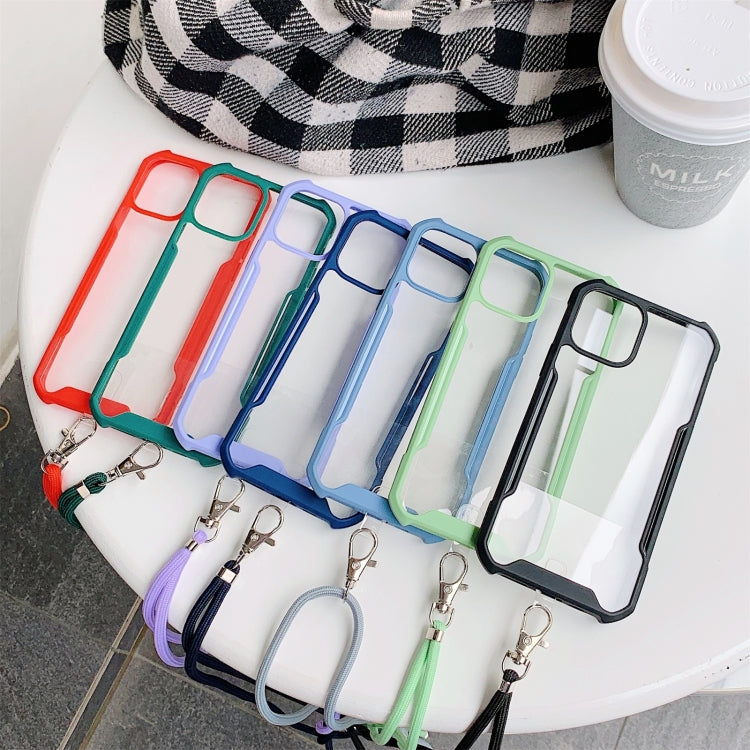 For iPhone 12 Pro Acrylic + Color TPU Shockproof Case with Neck Lanyard