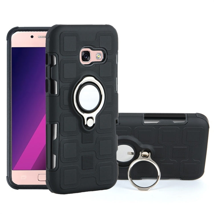For Galaxy A3 (2017) 2 In 1 Cube PC + TPU Protective Case with 360 Degrees Rotate Silver Ring Holder
