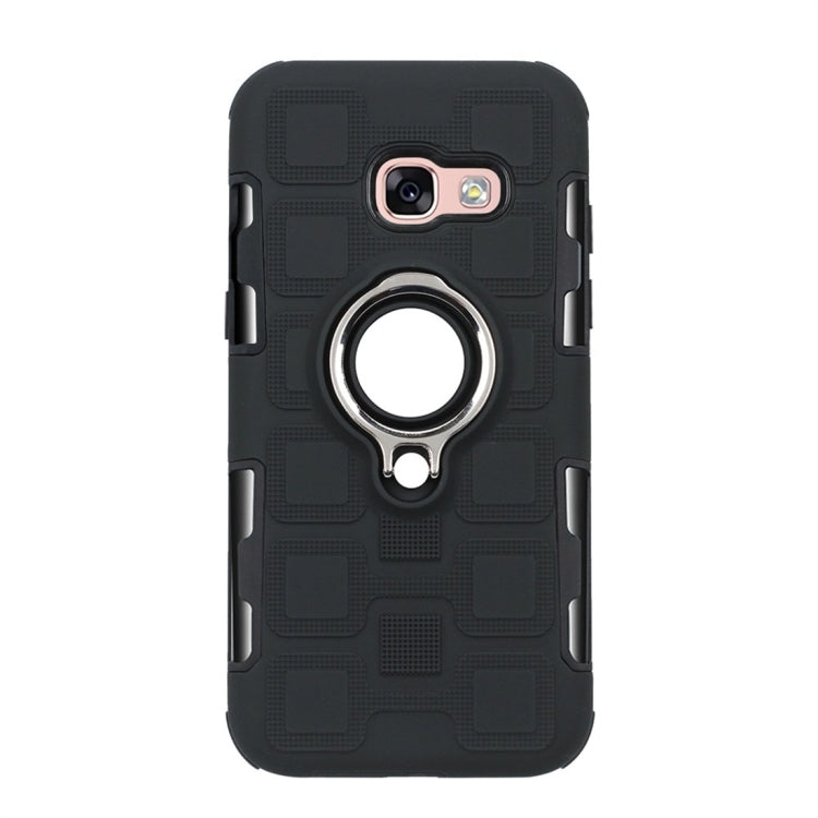 For Galaxy A3 (2017) 2 In 1 Cube PC + TPU Protective Case with 360 Degrees Rotate Silver Ring Holder