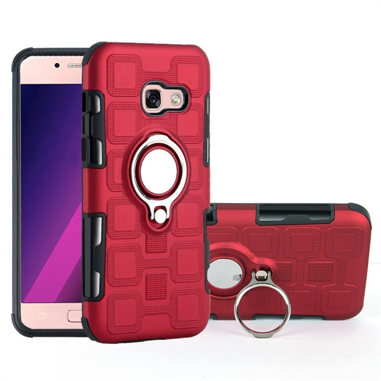 For Galaxy A3 (2017) 2 In 1 Cube PC + TPU Protective Case with 360 Degrees Rotate Silver Ring Holder